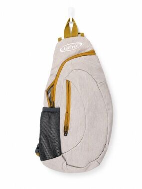 G4Free Beige Sling Bag Crossbody Backpack Hiking Travel Bag Mustard Trim